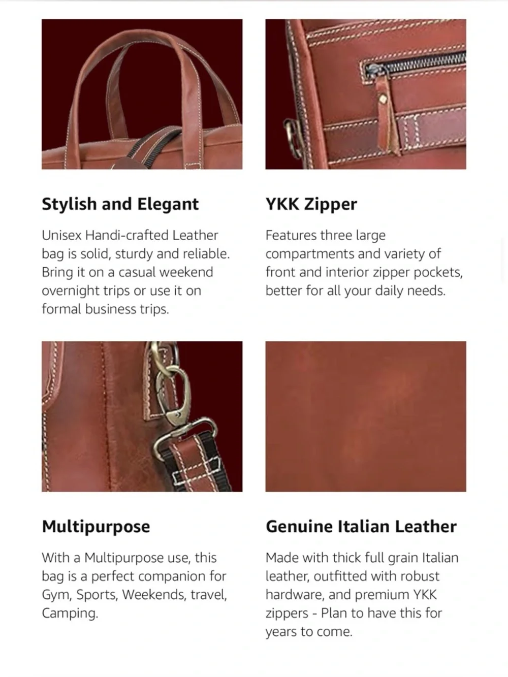 (NEW) Italian Full Grain Leather 18” Briefcase / Work Bag / Travel / Laptop Bag